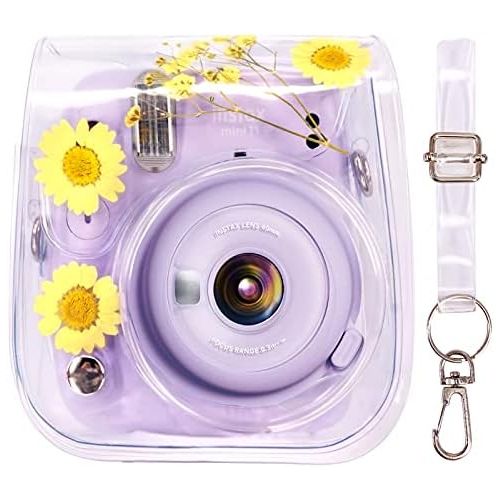  Elvam Camera Case Bag Purse Compatible with Fujifilm Mini 11 / Mini 9 / Mini 8/8+ Instant Camera with Detachable Adjustable Strap - (Yellow Flower)