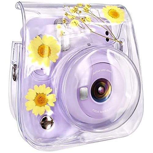  Elvam Camera Case Bag Purse Compatible with Fujifilm Mini 11 / Mini 9 / Mini 8/8+ Instant Camera with Detachable Adjustable Strap - (Yellow Flower)