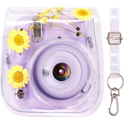  Elvam Camera Case Bag Purse Compatible with Fujifilm Mini 11 / Mini 9 / Mini 8/8+ Instant Camera with Detachable Adjustable Strap - (Yellow Flower)