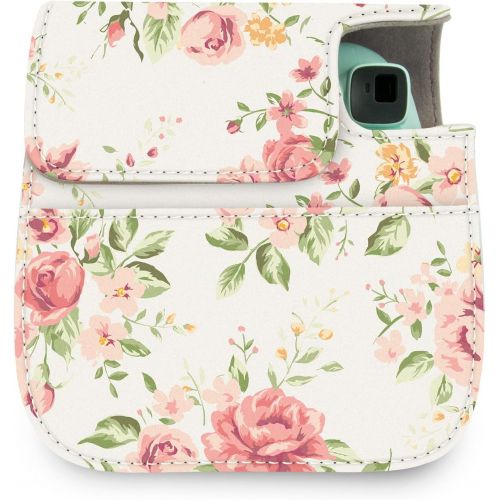  Elvam Camera Case Bag Purse Compatible with Fujifilm Mini 11/ Mini 9 / Mini 8/8+ Instant Camera with Detachable Adjustable Strap - White Flower