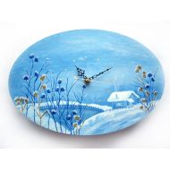 Elwelry Unique wall clock Country home decor Wall decor Living room decor Landscape painting Nature lover gift Mom gift Housewarming gift Blue clock