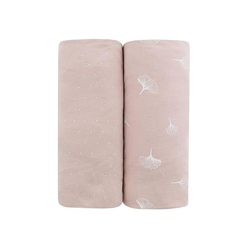  Ely’s & Co. Crib Sheet 2-Pack ? Combed, 100% Jersey Cotton for Baby Girl ? Rosewater Pink, Pin Dots & Gingko Leaves