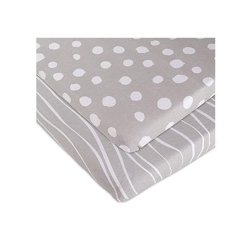  Bassinet Sheet Set 2 Pack 100% Jersey Cotton Grey and White Abstract Stripes and Dots by Ely's & Co.