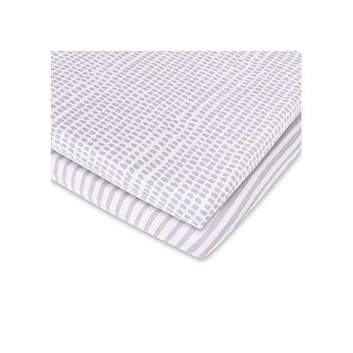  Ely's & Co. Patent Pending Waterproof Bassinet Sheet, No Need for Bassinet Mattress Pad Cover, 2 Pack Neutral Taupe Grey Splash & Stripes,for Baby Girl and Boy