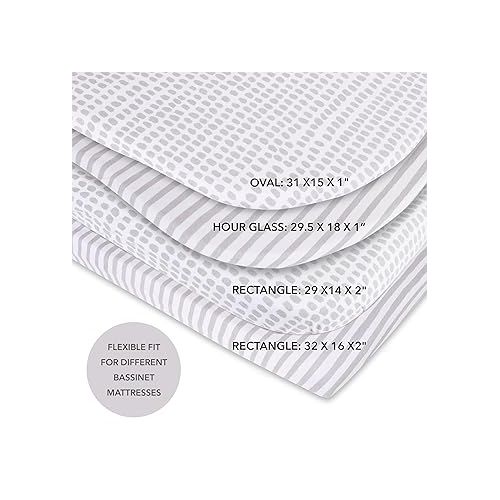  Ely's & Co. Patent Pending Waterproof Bassinet Sheet, No Need for Bassinet Mattress Pad Cover, 2 Pack Neutral Taupe Grey Splash & Stripes,for Baby Girl and Boy