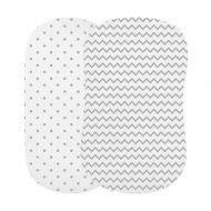 Bassinet Sheet Set 2 Pack - Baby Bassinet Sheets with 100% Jersey Cotton - Bassinet Sheets for Baby Girl and Boy, Newborn Essentials (Grey Chevron and Polka Dot)