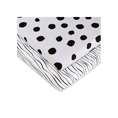  Bassinet Sheet Set 2 Pack 100% Jersey Cotton Black and White Abstract Stripes and Dots by Ely's & Co