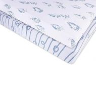 Pack N Play Portable Crib Sheet Set 100% Jersey Cotton 2 Pack - Dusty Blue Nautical Print