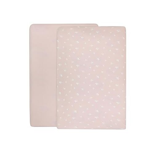  Ely’s & Co. Pack N Play│Playard│Portable Crib Sheet 2-Pack - Combed, 100% Jersey Cotton for Baby Girl ? Rosewater Pink, Pin Dots & Gingko Leaves