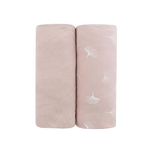  Ely’s & Co. Pack N Play│Playard│Portable Crib Sheet 2-Pack - Combed, 100% Jersey Cotton for Baby Girl ? Rosewater Pink, Pin Dots & Gingko Leaves