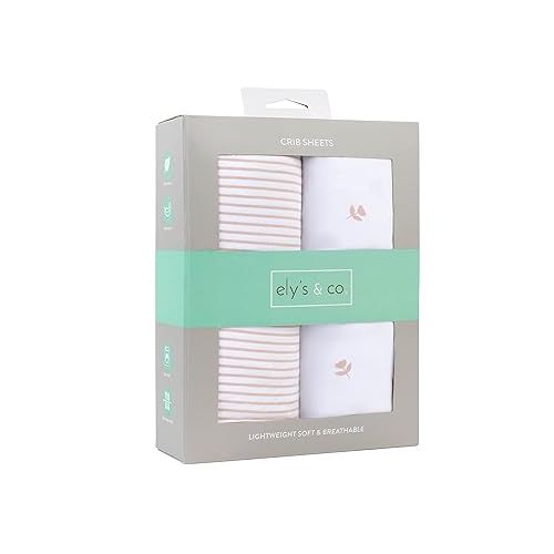  Crib Sheets Set 2 Pack - Baby Crib Sheets with 100% Jersey Cotton - Crib Sheets for Boys and Girls, Newborn Essentials (Crib, Pink Tulip)