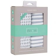 Ely’s & Co. Patent Pending Waterproof Bassinet Sheet 2-Pack Set for Baby Boy - 100% Cotton, Jersey Knit Cotton Sheets with Waterproof Lining ? Misty Blue, Stripes and Splashes