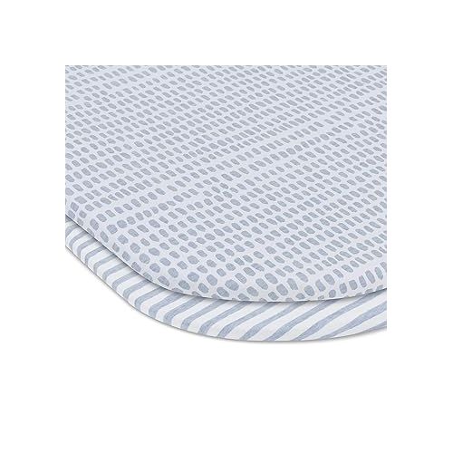 Ely’s & Co. Patent Pending Waterproof Bassinet Sheet 2-Pack Set for Baby Boy - 100% Cotton, Jersey Knit Cotton Sheets with Waterproof Lining ? Misty Blue, Stripes and Splashes