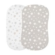 Ely's & Co. Bassinet Sheet Set 2 Pack 100% Jersey Cotton for Baby Girl and Baby Boy - Tan Drawn Star Design