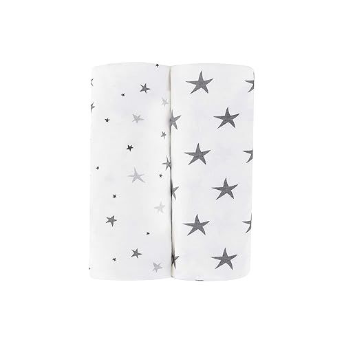  Ely’s & Co. Patent Pending Waterproof Bassinet 2-Pack Set for Baby Boy - 100% Cotton, Jersey Knit Cotton Sheets with Waterproof Lining ? Grey Stars