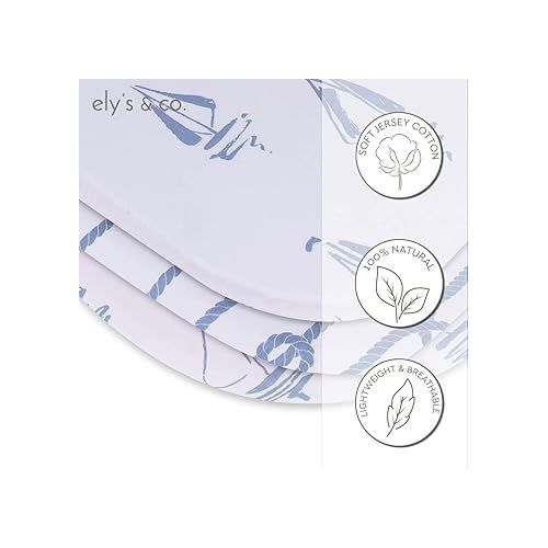  Ely's & Co. Bassinet Sheet 100% Jersey Cotton 2 Pack (Blue Nautical Print)