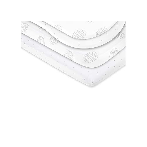  Ely's & Co. Bassinet Sheet 100% Combed Jersey Cotton 2 Pack Unisex for Baby Girl and boy - Grey Dottie Design