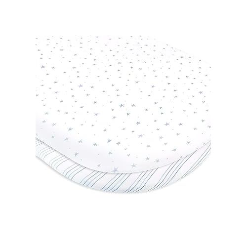  Bassinet Sheet Set 2 Pack - Baby Bassinet Sheets with 100% Jersey Cotton - Bassinet Sheets for Baby Boy(Blue Stars & Stripes)