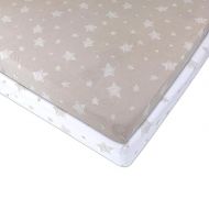 Ely's & Co. Pack N Play Portable Crib Sheet Set 100% Jersey Cotton Unisex for Baby Girl and Baby Boy - Tan Drawn Star Design