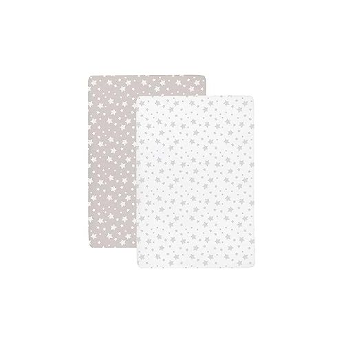  Ely's & Co. Pack N Play Portable Crib Sheet Set 100% Jersey Cotton Unisex for Baby Girl and Baby Boy - Tan Drawn Star Design