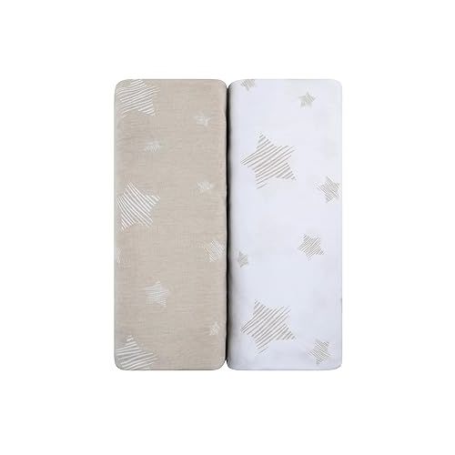  Ely's & Co. Pack N Play Portable Crib Sheet Set 100% Jersey Cotton Unisex for Baby Girl and Baby Boy - Tan Drawn Star Design