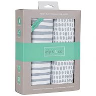 Ely’s & Co. Patent Pending Waterproof Pack N Play, Mini Crib Sheet 2-Pack Set for Baby Boy - 100% Cotton, Jersey Knit Cotton Sheets with Waterproof Lining ? Misty Blue, Stripes and Splashes