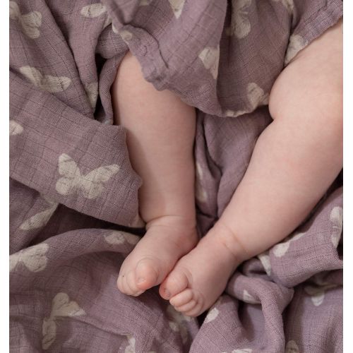  Ely Muslin Swaddle Blanket 100% Soft Muslin Cotton 3 Pack 47x 47 (Lavender Butterfly)