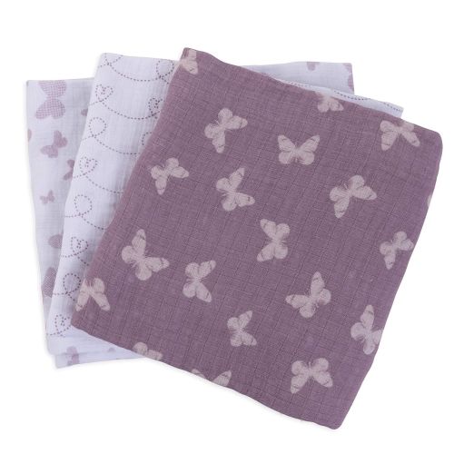  Ely Muslin Swaddle Blanket 100% Soft Muslin Cotton 3 Pack 47x 47 (Lavender Butterfly)