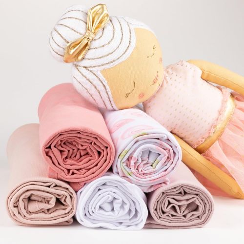  Cotton Knit Jersey Swaddle Blanket and 2 Beanie Baby Hats Gift Set, Large Receiving Blanket by Elys & Co (Rose Fuchsia)