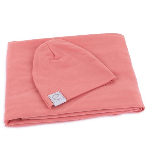  Cotton Knit Jersey Swaddle Blanket and 2 Beanie Baby Hats Gift Set, Large Receiving Blanket by Elys & Co (Rose Fuchsia)