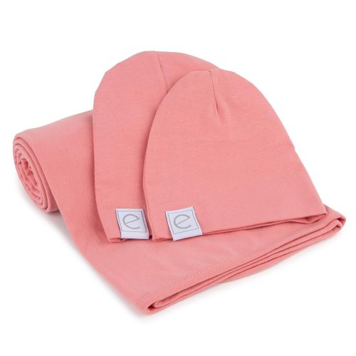  Cotton Knit Jersey Swaddle Blanket and 2 Beanie Baby Hats Gift Set, Large Receiving Blanket by Elys & Co (Rose Fuchsia)