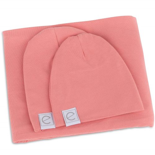  Cotton Knit Jersey Swaddle Blanket and 2 Beanie Baby Hats Gift Set, Large Receiving Blanket by Elys & Co (Rose Fuchsia)