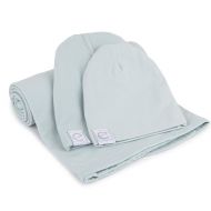 Cotton Knit Jersey Swaddle Blanket and 2 Beanie Baby Hats Gift Set, Large Receiving Blanket by Elys & Co (Baby Blue)
