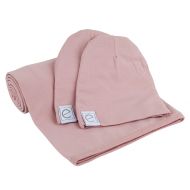 Ely Cotton Knit Jersey Swaddle Blanket and 2 Beanie Gift Set, Large Receiving Blanket - Mauve Lavender