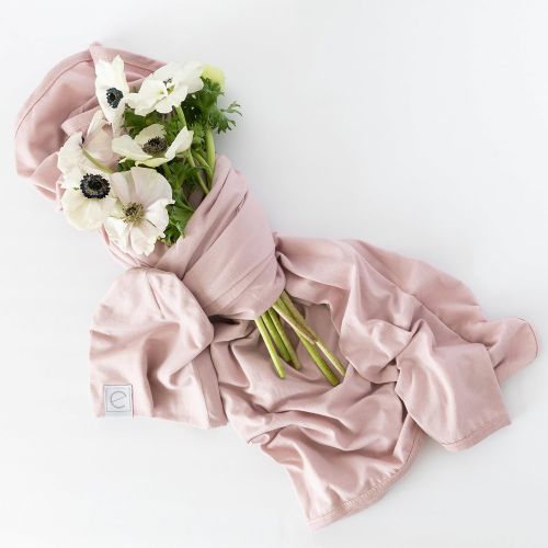  Ely Cotton Knit Jersey Swaddle Blanket and 2 Beanie Gift Set, Large Receiving Blanket - Mauve Lavender