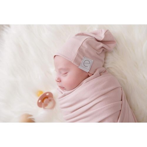  Cotton Knit Jersey Swaddle Blanket and 2 Beanie Baby Hats Gift Set, Large Receiving Blanket by Elys & Co (Blush Pink)