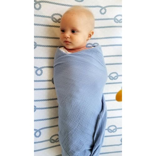  Ely Cotton Muslin Swaddle Blanket 3 Pack 47 x 47 - Dusty Blue Nautical Print