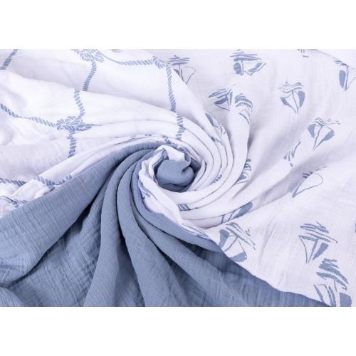  Ely Cotton Muslin Swaddle Blanket 3 Pack 47 x 47 - Dusty Blue Nautical Print