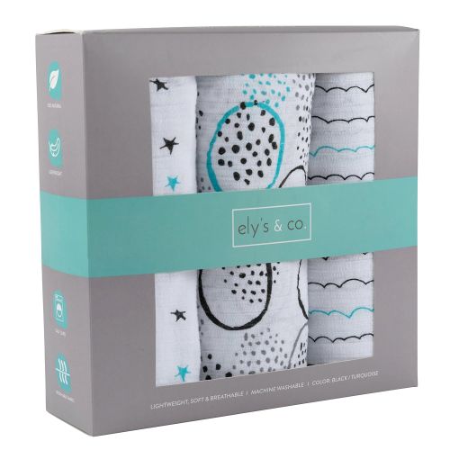  Ely Muslin Swaddle Blanket 100% Soft Muslin Cotton 3 Pack 47x 47 (Turquoise)