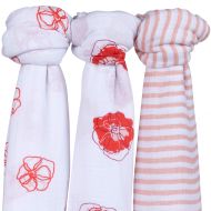 Ely Muslin Swaddle Blanket 100% Soft Muslin Cotton 3 Pack 47x 47 (Poppy Flower)