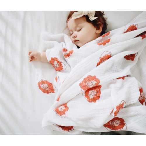  Ely Muslin Swaddle Blanket 100% Soft Muslin Cotton 3 Pack 47x 47 (Poppy Flower)