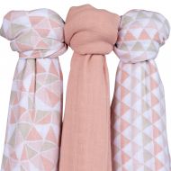 Bamboo Muslin Swaddle Blankets Ultra Soft & Silky Swaddles 47 x 47 3 PK Blush Triangle Design - 3 Pack by Elys & Co.