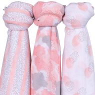 Bamboo Muslin Swaddle Blankets Ultra Soft & Silky Swaddles 47 x 47 3 PK Blush Abstract Design - 3 Pack by Elys & Co