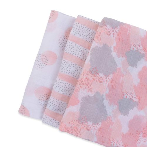  Bamboo Muslin Swaddle Blankets Ultra Soft & Silky Swaddles 47 x 47 3 PK Blush Abstract Design - 3 Pack by Elys & Co