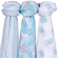 Ely Bamboo Muslin Swaddle Blankets Ultra Soft & Silky Swaddles 47 x 47 3 PK Blue Abstract Design - 3 Pack