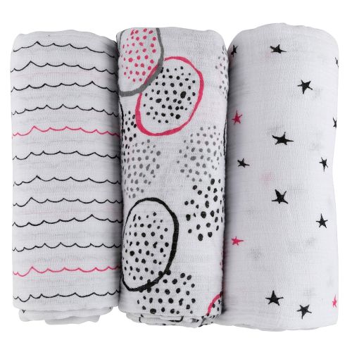  Ely Muslin Swaddle Blanket 100% Soft Muslin Cotton 3 Pack 47x 47 (Hot Pink)