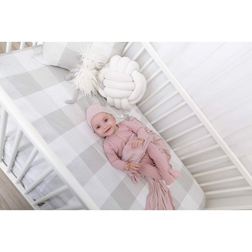  ElyS & Co. Baby Crib Set 4 pc, Crib Sheet,Quilted Blanket, Crib Skirt & Baby Pillow Case - Gingham Design in Grey