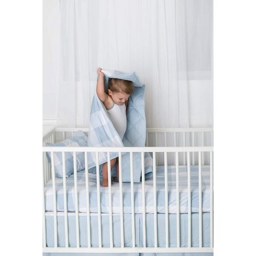  ElyS & Co. Baby Crib Set 4 pc, Crib Sheet,Quilted Blanket, Crib Skirt & Baby Pillow Case Gingham Design in Dusty Blue