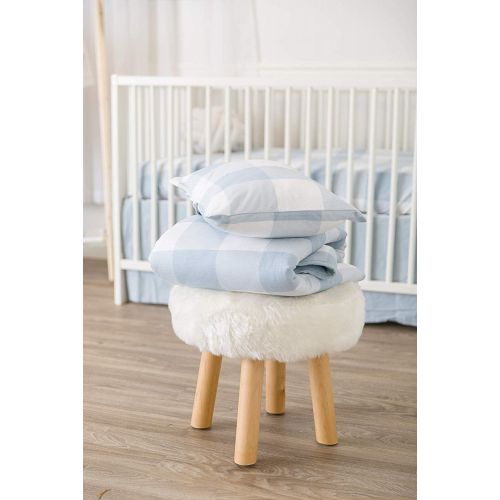  ElyS & Co. Baby Crib Set 4 pc, Crib Sheet,Quilted Blanket, Crib Skirt & Baby Pillow Case Gingham Design in Dusty Blue