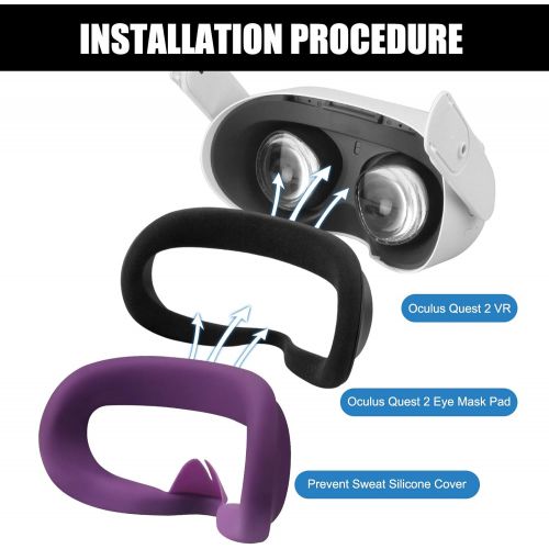  [아마존베스트]Elygo Eyglo VR Face Silicone Cover Mask for Oculus Quest 2 Headset Face Pad Cushion Sweatproof Anti-Fog Oculus Quest 2 Accessories (Purple)